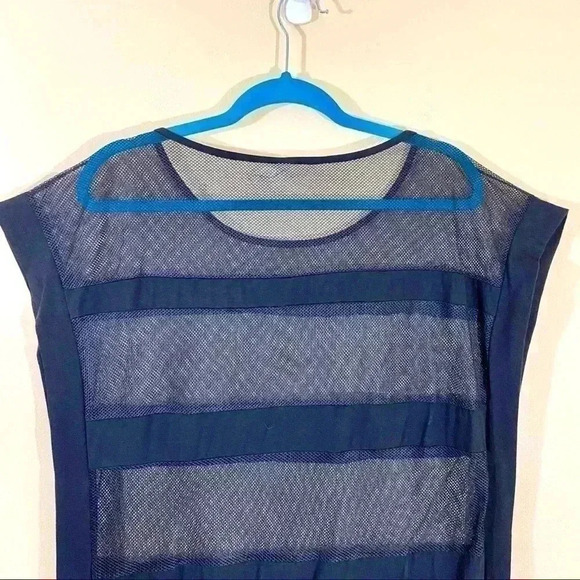 La Moda Black Sheer Mesh Striped Sleeveless Blouse - Picture 8 of 12